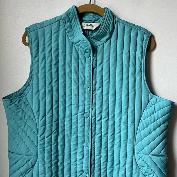 Orvis Womens Size XL Quilted Vest Gilet Pastel Aqua Green Snap Closure Pockets - Picture 2 of 8